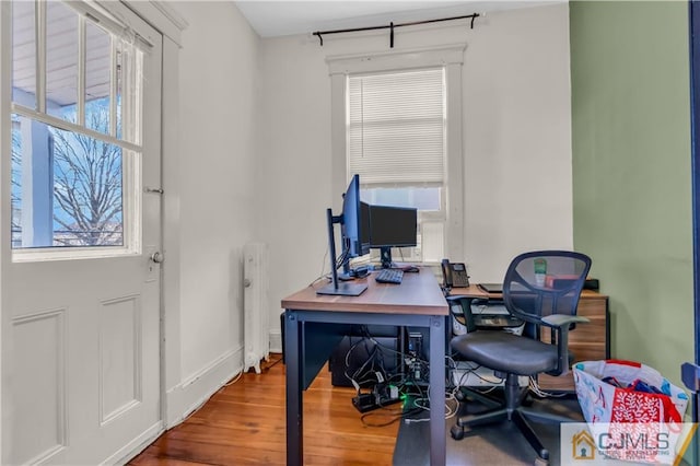 office area featuring a wealth of natural light and hardwood / wood-style floors