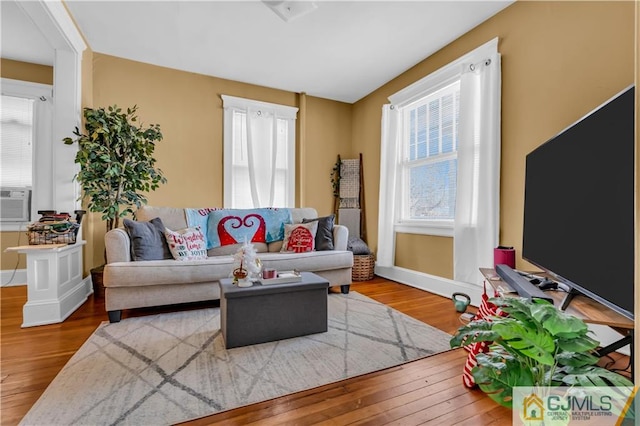 living room with hardwood / wood-style floors