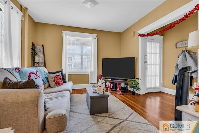 living room with light wood-type flooring