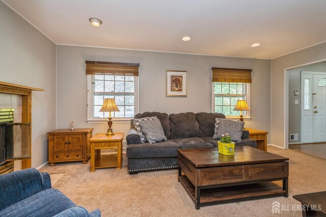 28 Thrush Dr, East Brunswick, NJ 08816 - carpeted living area featuring crown molding, recessed lighting, and baseboards