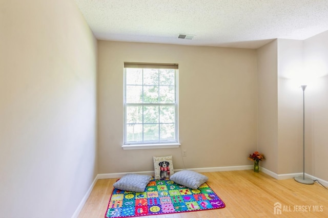 217 Nebula Rd, Piscataway, NJ 08854 - recreation room featuring light wood-style flooring, a textured ceiling, and baseboards