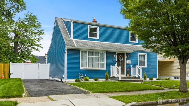 243 Donald Ave, Rahway, NJ 07065 - view of front of home with a shingled roof, a gate, and a chimney