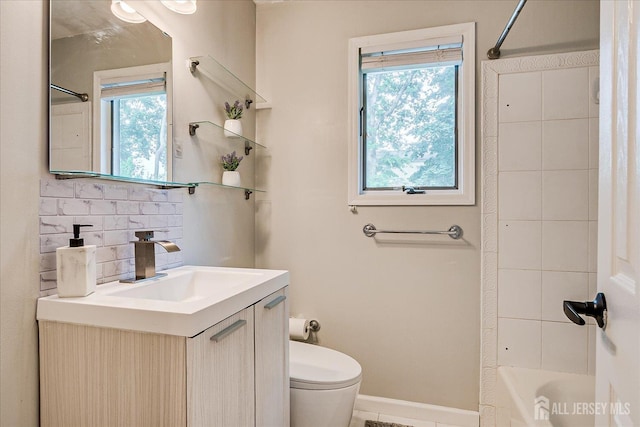 74 Hazelwood Ave, Metuchen, NJ 08840 - bathroom featuring vanity, decorative backsplash, and shower / bath combo with shower curtain