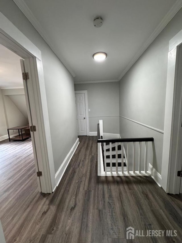 86 Harvey St, New Brunswick, NJ 08901 - corridor with an upstairs landing, wood finished floors, and crown molding