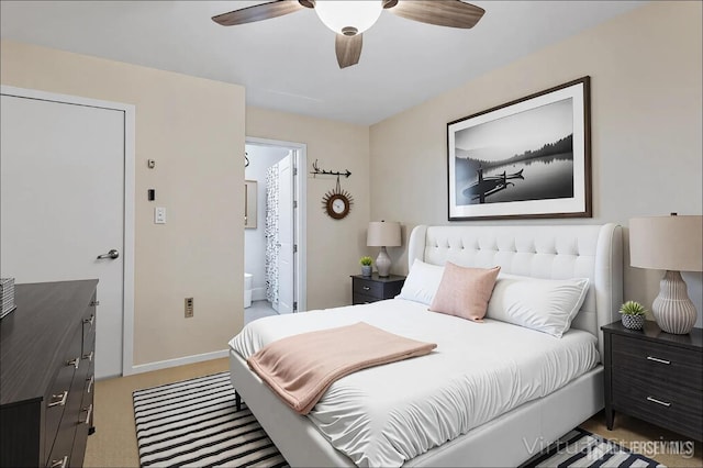 155 Pennsylvania Way N, Brunswick, NJ 08902 - bedroom with light colored carpet, ceiling fan, baseboards, and ensuite bathroom