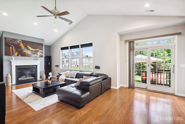 3 Lily Ln, Piscataway, NJ 08854 - living area featuring a ceiling fan, high vaulted ceiling, wood finished floors, plenty of natural light, and recessed lighting