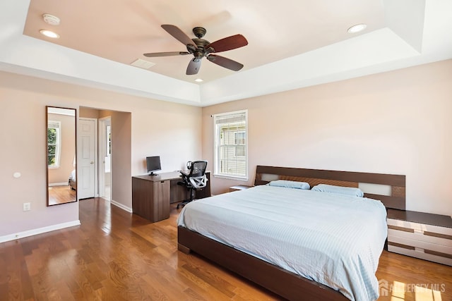 3 Lily Ln, Piscataway, NJ 08854 - bedroom with a tray ceiling, wood finished floors, baseboards, recessed lighting, and a ceiling fan