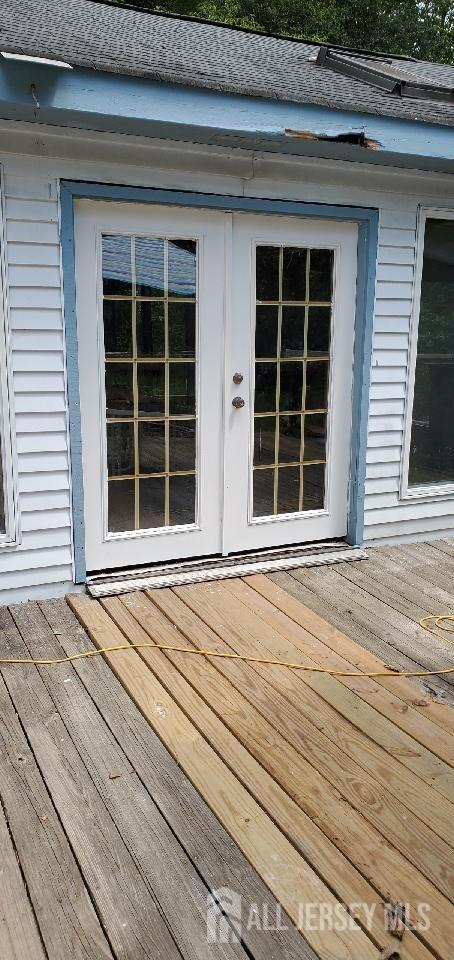 wooden terrace with french doors