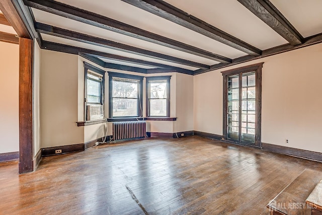 404 Mountainview Ter, Dunellen, NJ 08812 - unfurnished room featuring radiator, beam ceiling, baseboards, and wood-type flooring