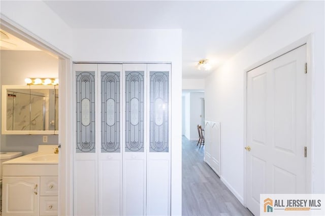 50 Prospect St Unit 09, Metuchen, NJ 08840 - hall featuring light wood-style floors and a sink