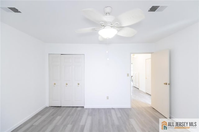 50 Prospect St Unit 09, Metuchen, NJ 08840 - unfurnished bedroom featuring light wood-type flooring, a closet, and a ceiling fan