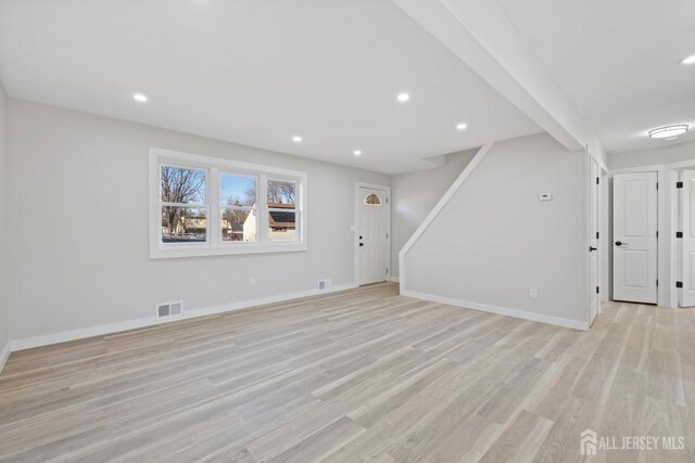 unfurnished living room with light hardwood / wood-style flooring