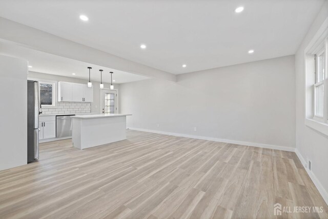 unfurnished living room featuring light hardwood / wood-style flooring