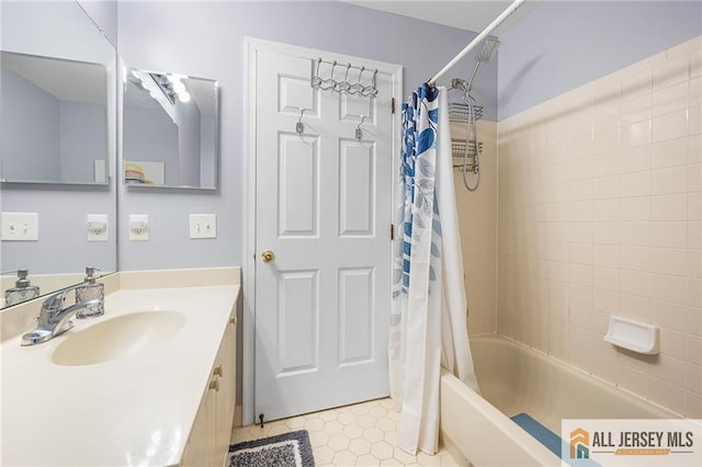 202 Canterbury Way S, Brunswick, NJ 08540 - bathroom with shower / bath combo with shower curtain, vanity, and tile patterned floors