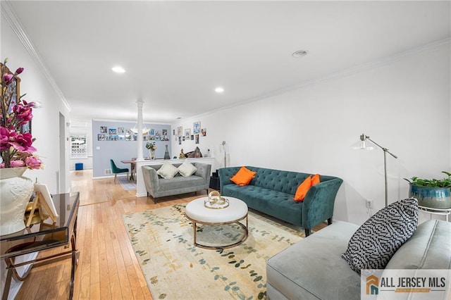 202 Canterbury Way S, Brunswick, NJ 08540 - living area featuring wood-type flooring, crown molding, recessed lighting, and a chandelier