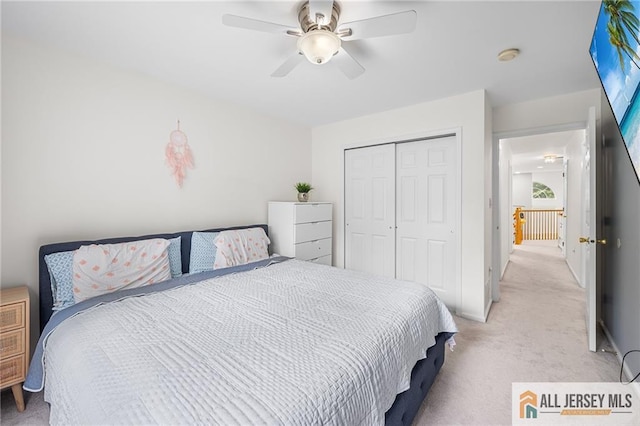 202 Canterbury Way S, Brunswick, NJ 08540 - bedroom featuring light carpet, a closet, and a ceiling fan