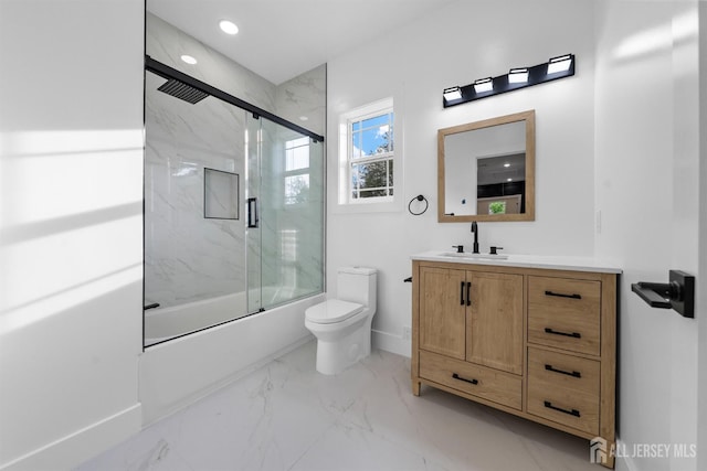 75 Jefferson Blvd, Edison, NJ 08817 - full bathroom with marble look tiles, shower / bath combination with glass door, vanity, and recessed lighting