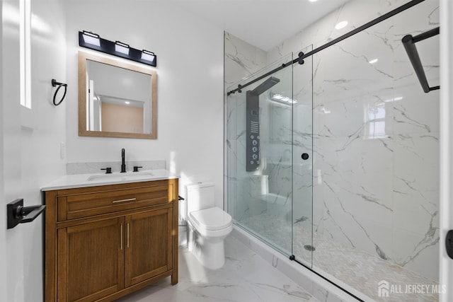 75 Jefferson Blvd, Edison, NJ 08817 - bathroom featuring toilet, vanity, marble finish flooring, and a marble finish shower