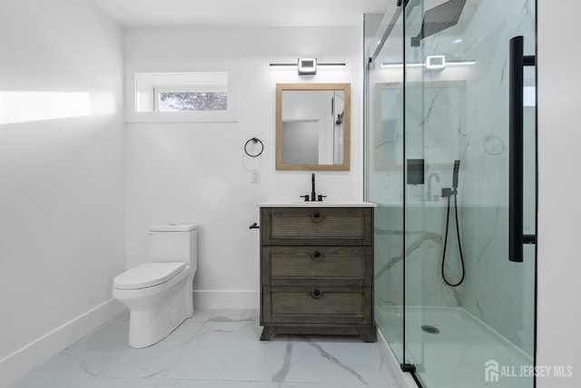 75 Jefferson Blvd, Edison, NJ 08817 - full bathroom featuring vanity, a marble finish shower, marble look tile flooring, toilet, and baseboards