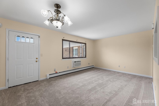 1004 Cricket Ln, Woodbridge Proper, NJ 07095 - entryway with a baseboard heating unit, a chandelier, carpet flooring, and healthy amount of natural light