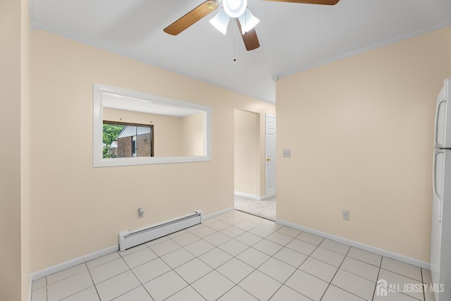 1004 Cricket Ln, Woodbridge Proper, NJ 07095 - spare room featuring a baseboard heating unit, crown molding, and a ceiling fan