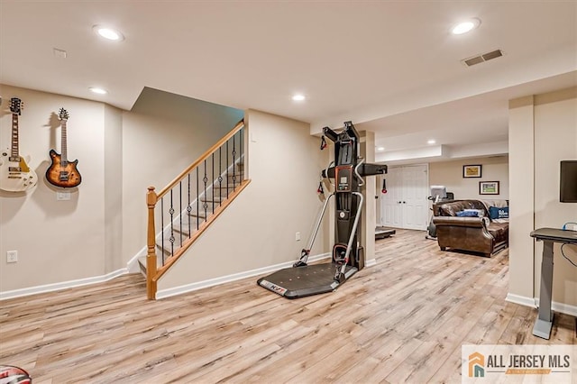 22 Kentnor St, Metuchen, NJ 08840 - exercise area featuring wood finished floors, baseboards, and recessed lighting