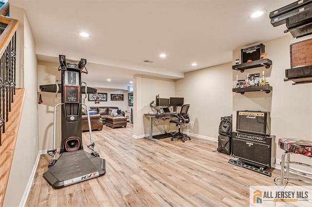 22 Kentnor St, Metuchen, NJ 08840 - workout room featuring wood finished floors, baseboards, and recessed lighting