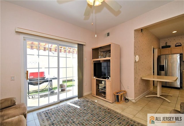 525 Harrier Dr Unit 525, Monroe, NJ 08831 - living room featuring light tile patterned floors, baseboards, and ceiling fan