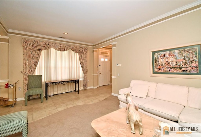 525 Harrier Dr Unit 525, Monroe, NJ 08831 - carpeted living room with crown molding, tile patterned floors, and baseboards