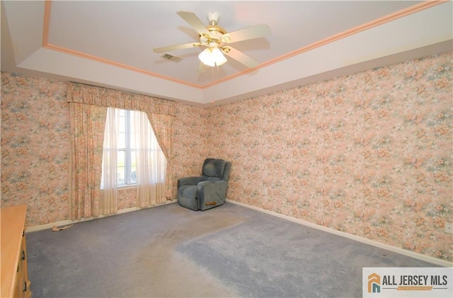525 Harrier Dr Unit 525, Monroe, NJ 08831 - unfurnished room featuring carpet flooring, ceiling fan, wallpapered walls, crown molding, and baseboards