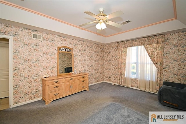 525 Harrier Dr Unit 525, Monroe, NJ 08831 - interior space with ornamental molding, carpet, a ceiling fan, baseboards, and wallpapered walls