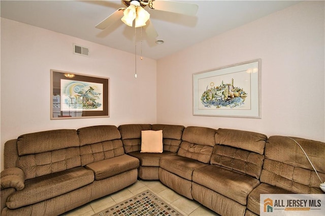 525 Harrier Dr Unit 525, Monroe, NJ 08831 - living room featuring light tile patterned flooring and ceiling fan
