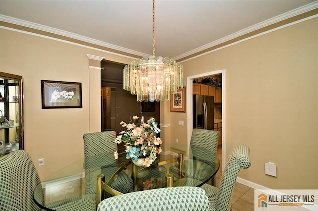 525 Harrier Dr Unit 525, Monroe, NJ 08831 - tiled dining room with a chandelier, ornamental molding, and baseboards