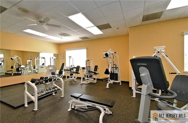 525 Harrier Dr Unit 525, Monroe, NJ 08831 - workout area featuring ceiling fan and a paneled ceiling