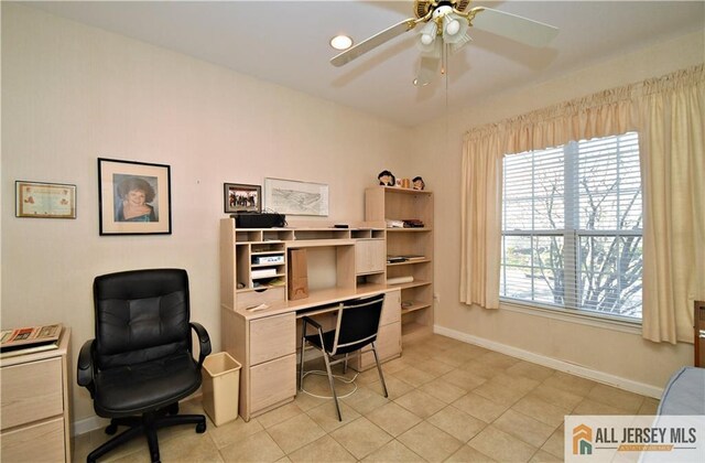 525 Harrier Dr Unit 525, Monroe, NJ 08831 - office with baseboards, ceiling fan, and light tile patterned flooring