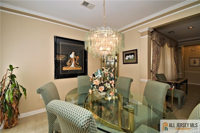 525 Harrier Dr Unit 525, Monroe, NJ 08831 - dining room with a chandelier, baseboards, ornamental molding, and tile patterned flooring