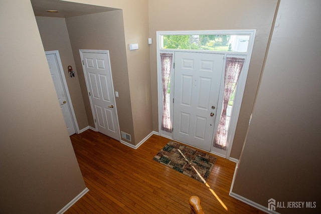 entryway with dark hardwood / wood-style flooring