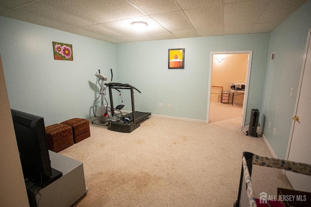 workout area featuring carpet