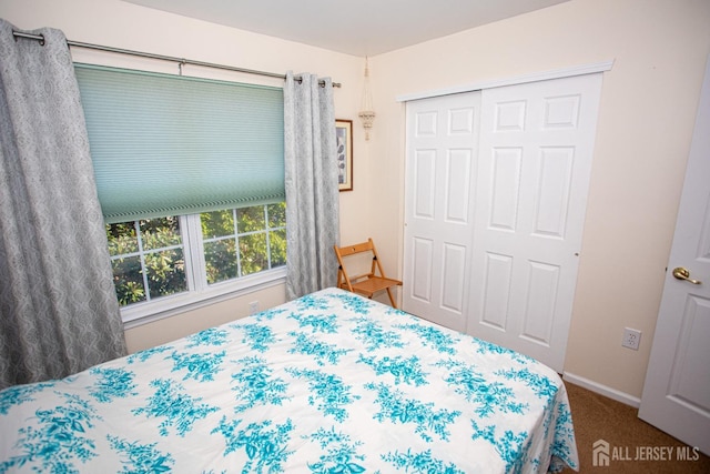 carpeted bedroom featuring a closet