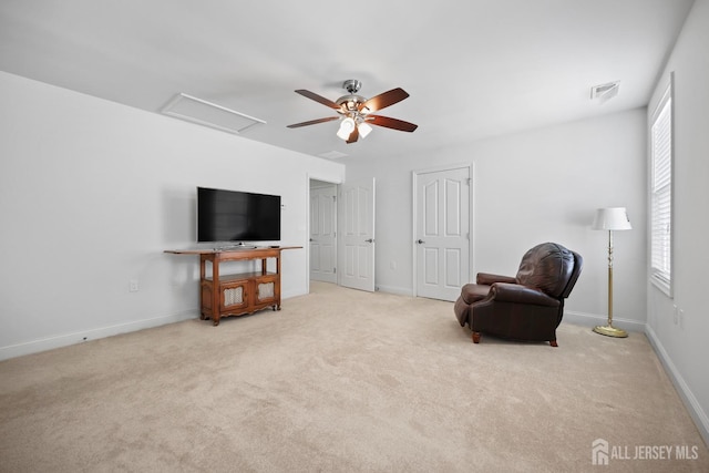 1 Jester Ct, Monroe, NJ 08831 - sitting room with attic access, carpet floors, baseboards, and ceiling fan