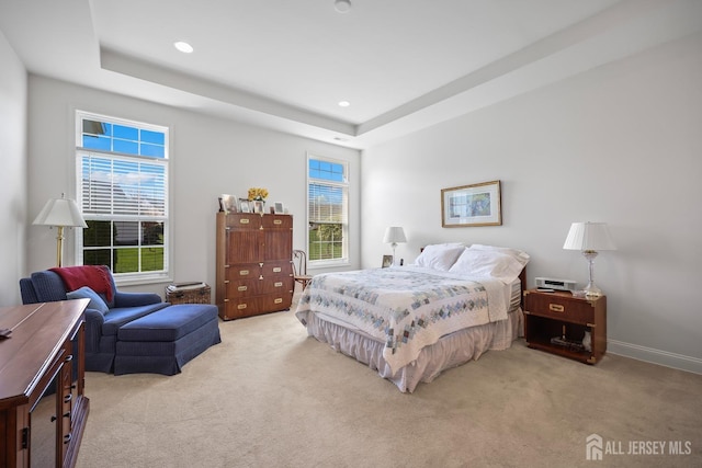 1 Jester Ct, Monroe, NJ 08831 - bedroom with light colored carpet, a tray ceiling, and recessed lighting