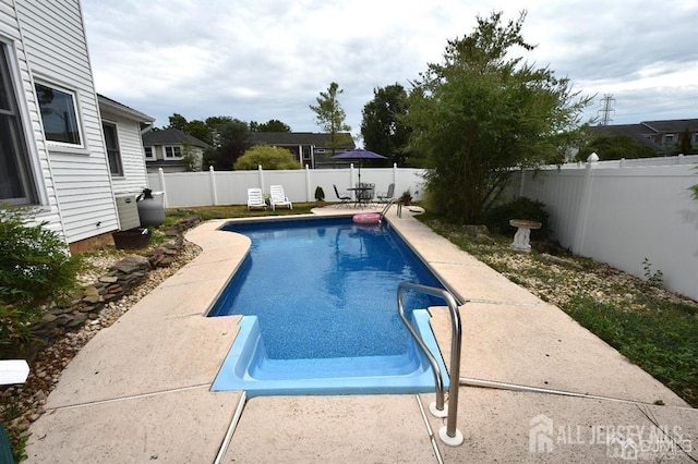 view of pool with a patio area, a fenced backyard, and a fenced in pool