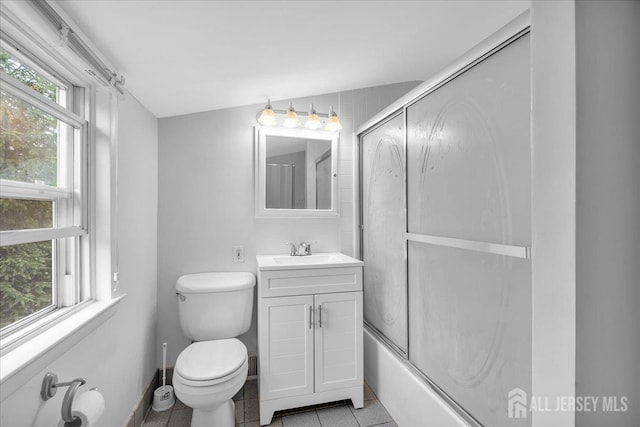 218 Winthrop Ave, Moorestown, NJ 08057 - full bathroom with toilet, vanity, tile patterned floors, and shower / bath combination with glass door
