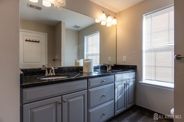 full bath featuring visible vents, a sink, and a healthy amount of sunlight