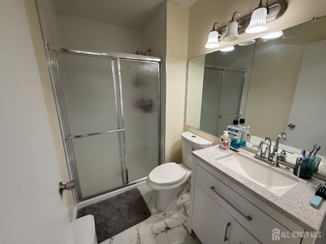104 Morgan Pl E, Brunswick, NJ 08816 - full bathroom with toilet, marble look tile flooring, a stall shower, and vanity