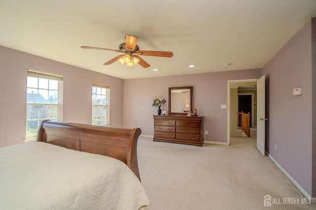 4 Cottonwood Ct, Plainsboro, NJ 08536 - bedroom with baseboards, light carpet, a ceiling fan, and recessed lighting
