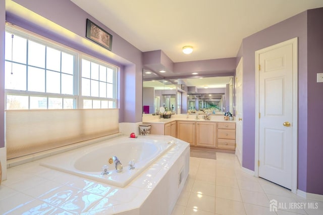 4 Cottonwood Ct, Plainsboro, NJ 08536 - bathroom featuring a bath, vanity, tile patterned floors, and baseboards