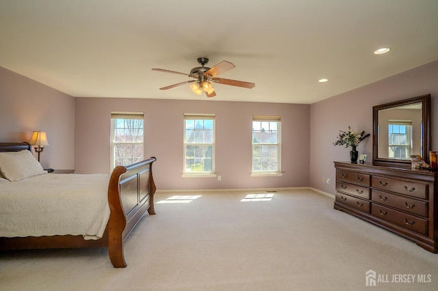 4 Cottonwood Ct, Plainsboro, NJ 08536 - bedroom featuring baseboards, light carpet, recessed lighting, and ceiling fan
