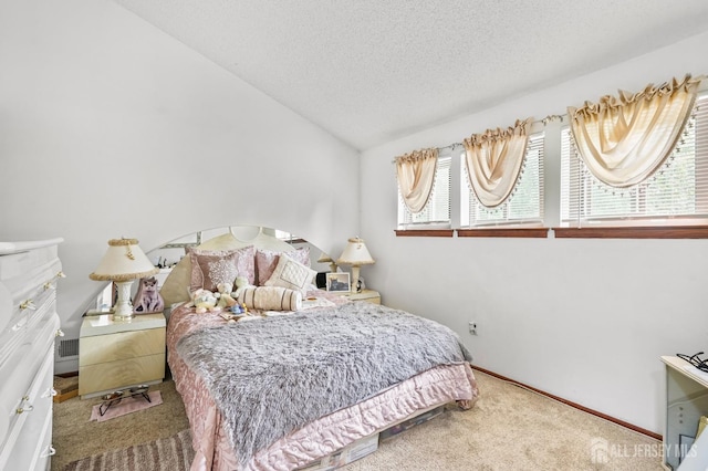 236 Community Cir, Old Bridge, NJ 08857 - bedroom featuring carpet floors, a textured ceiling, and vaulted ceiling