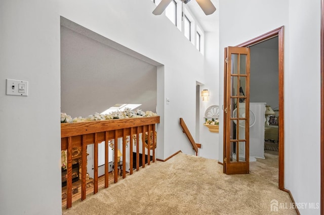 236 Community Cir, Old Bridge, NJ 08857 - corridor featuring an upstairs landing, carpet, and a high ceiling